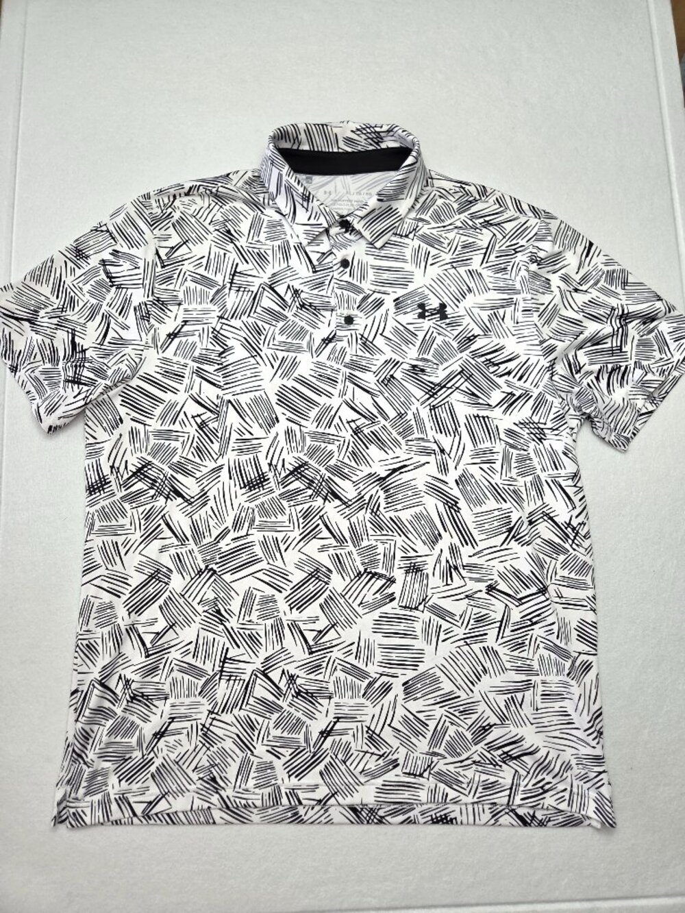 Under Armour Men’s XL The Playoff Polo White Black Abstract Golf Shirt